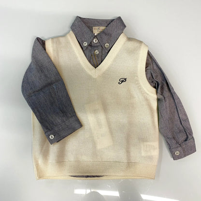 Camicia grigia con gilet panna per neonato scontati