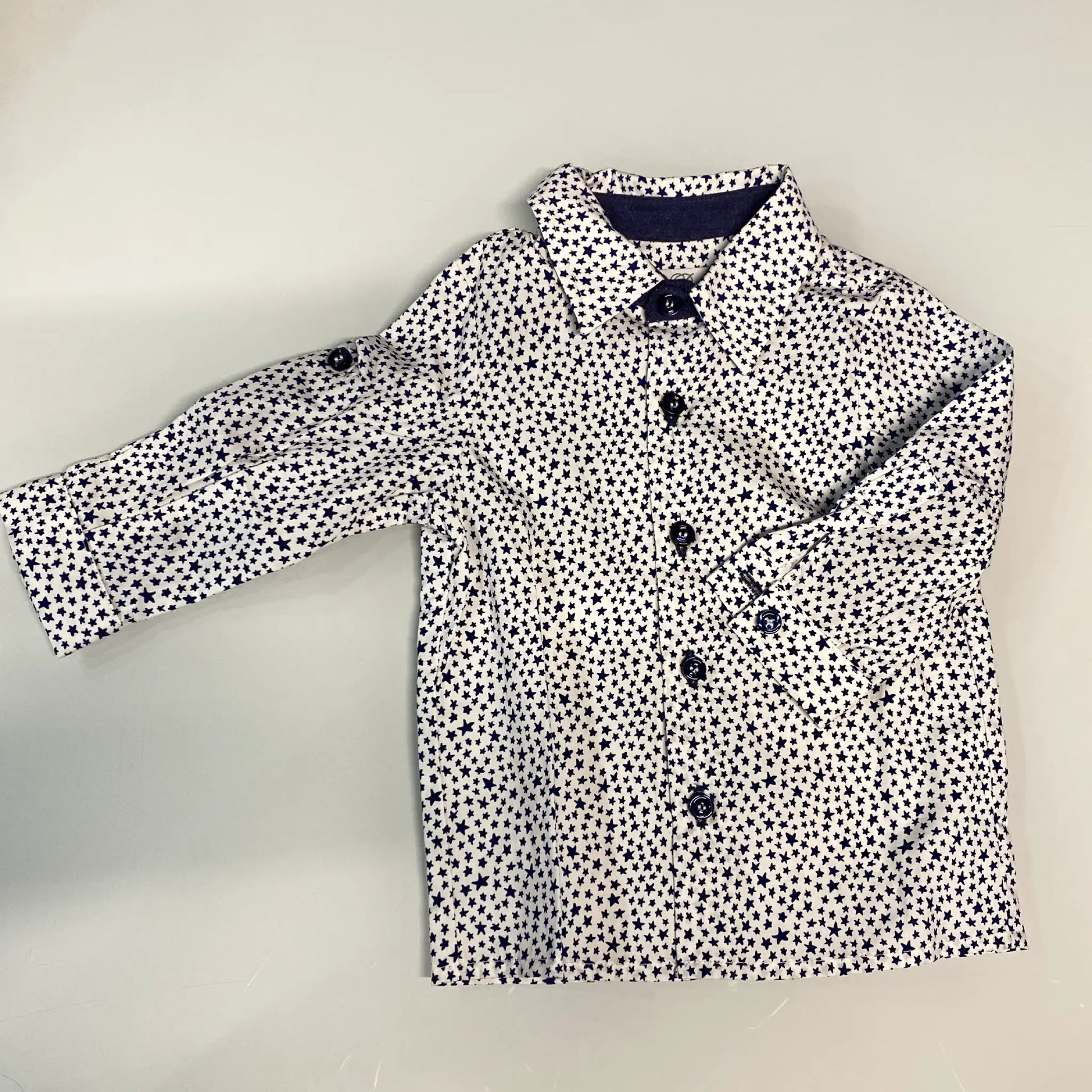Camicia da neonato fantasia a stelle blu e bainco in outlet