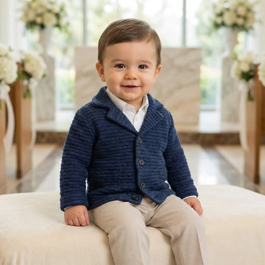 Cardigan elegante per neonato di colore blu in OUTLET