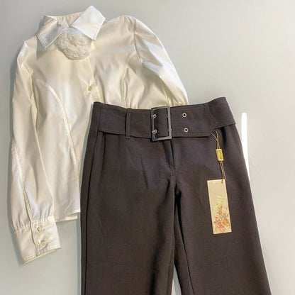 Completo 2 pezzi pantalone a zampa e camicia bianca