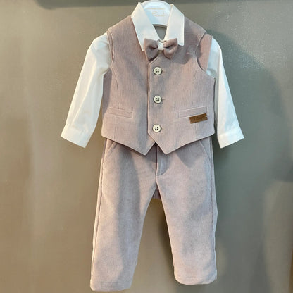 Completo da battesimo e da cerimonia per neonato in velluto beige