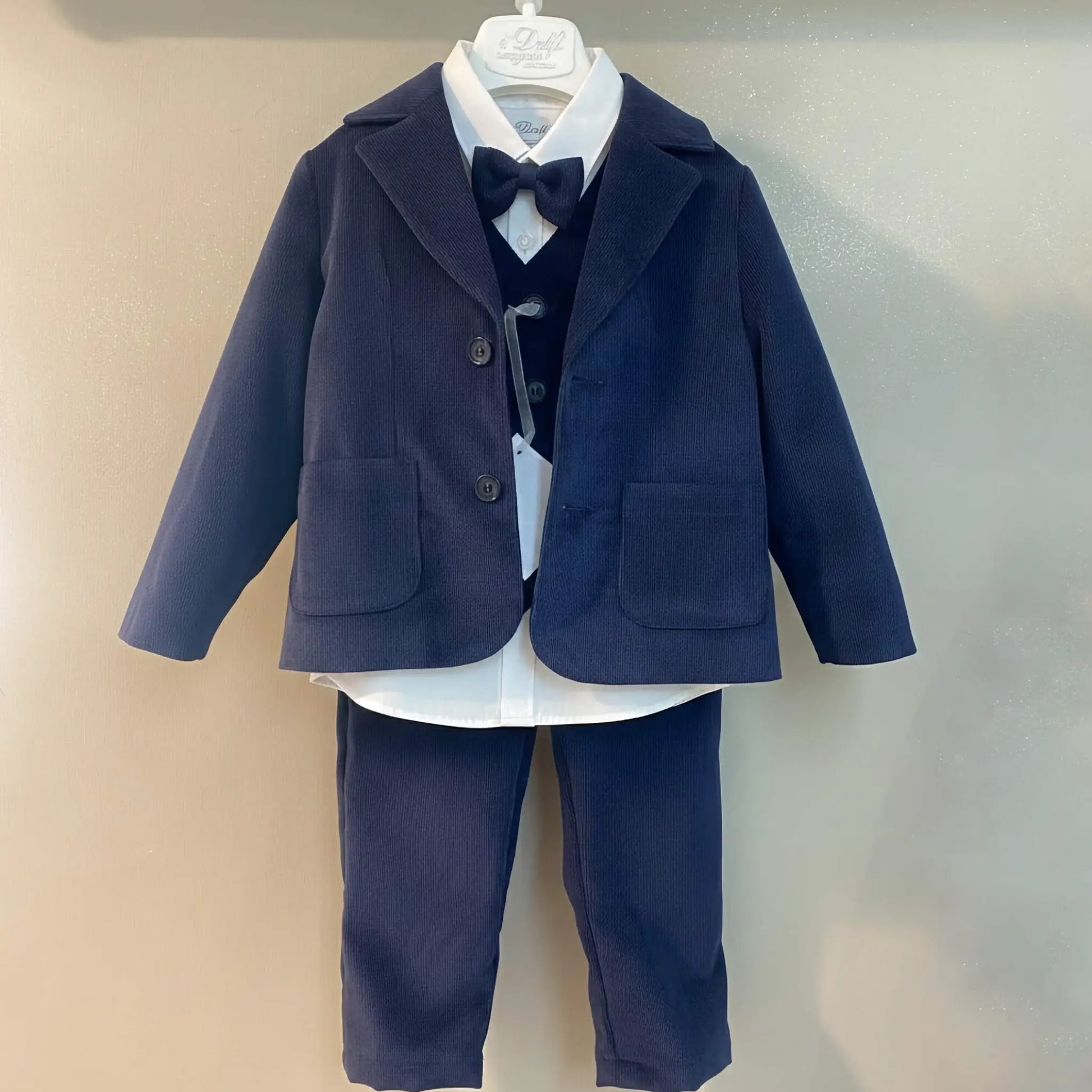 Completo da battesimo e da cerimonia per neonato in velluto  blu con camicia classica