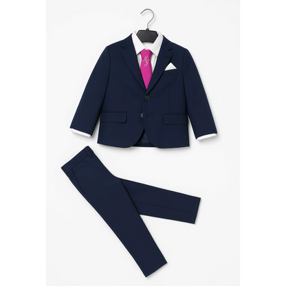 Completo blu navy per bambino con camicia e cravatta, scontato