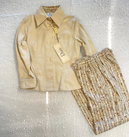 Completo camicia e pantalone in velluto per bambina
