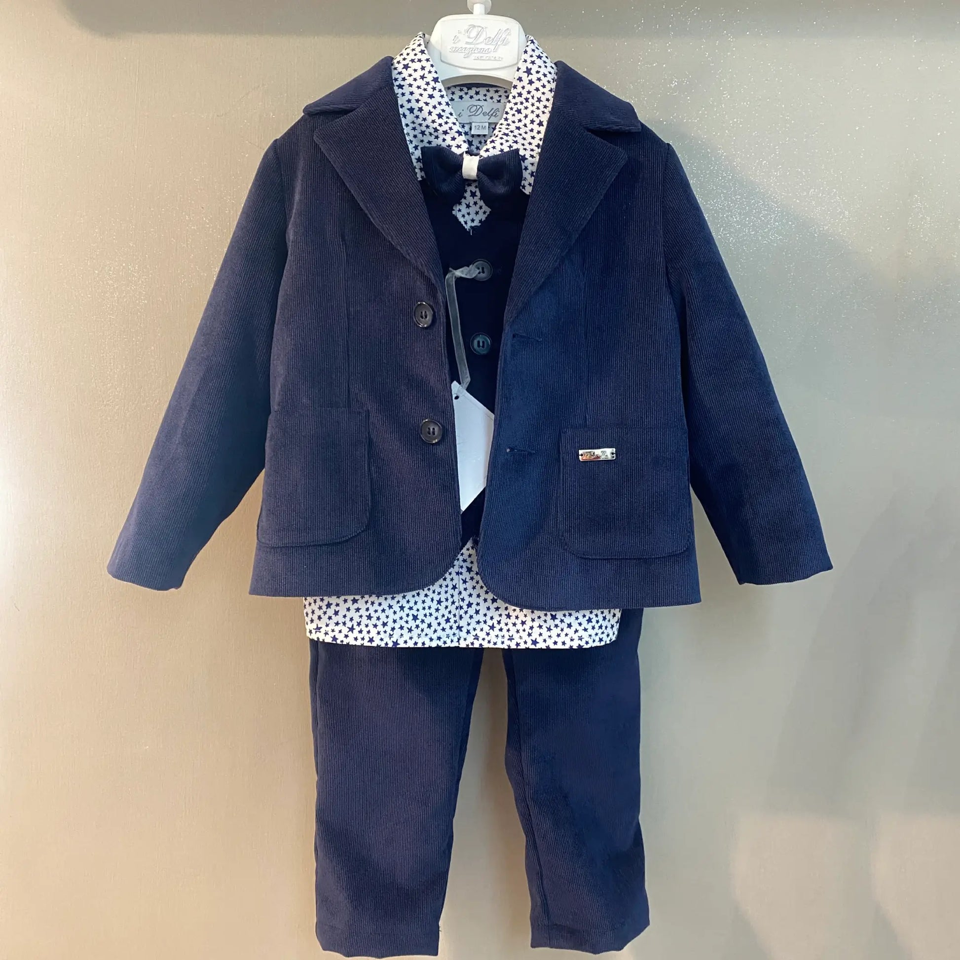 Completo da battesimo e da cerimonia per neonato in velluto blu