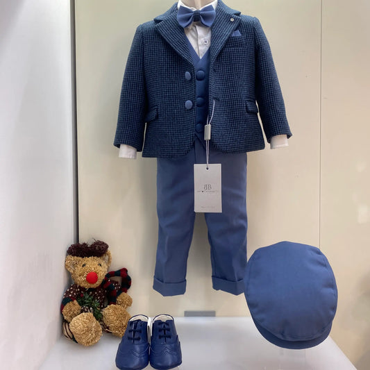 Completo cerimonia neonato 9-12 mesi blu e azzurro con coppola e scarpe Sartoria Bramante