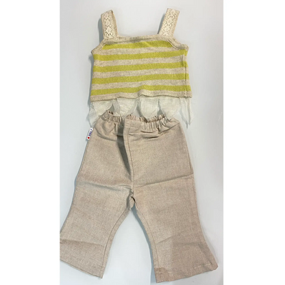 Completo bambina 9-12 mesi con top a righe e pantalone in lino – Offerta Outlet