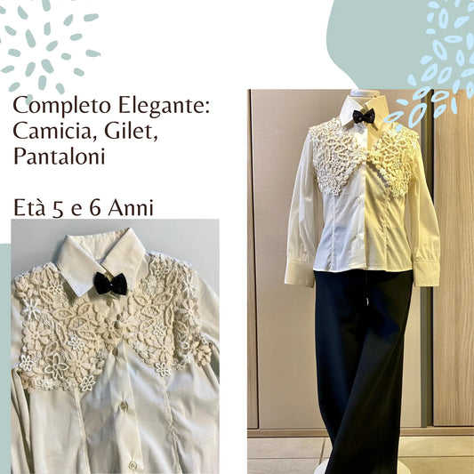 Completo elegante per bambina composto da camicia, gilet e pantaloni