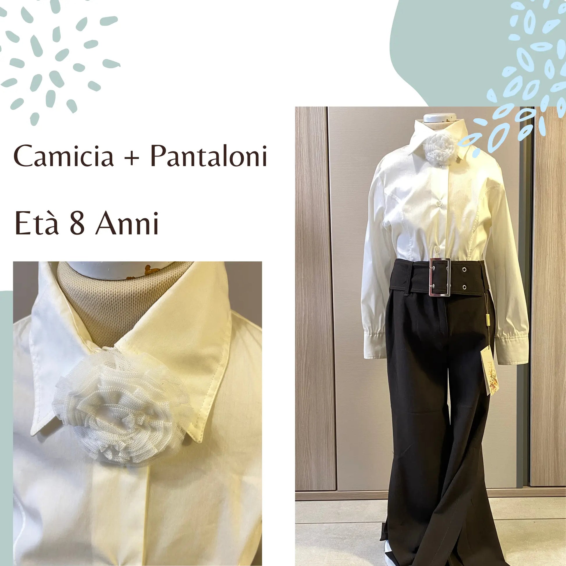 Completo elegante per bambina composto da camicia più pantaloni