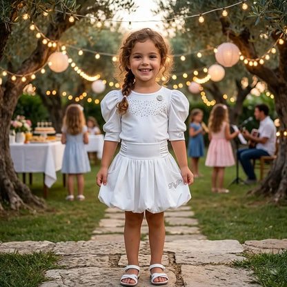 Completo elegante per bambina composto da maglia e gonna in sconto OUTLET