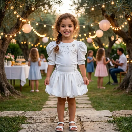 Completo elegante per bambina composto da maglia e gonna in sconto OUTLET