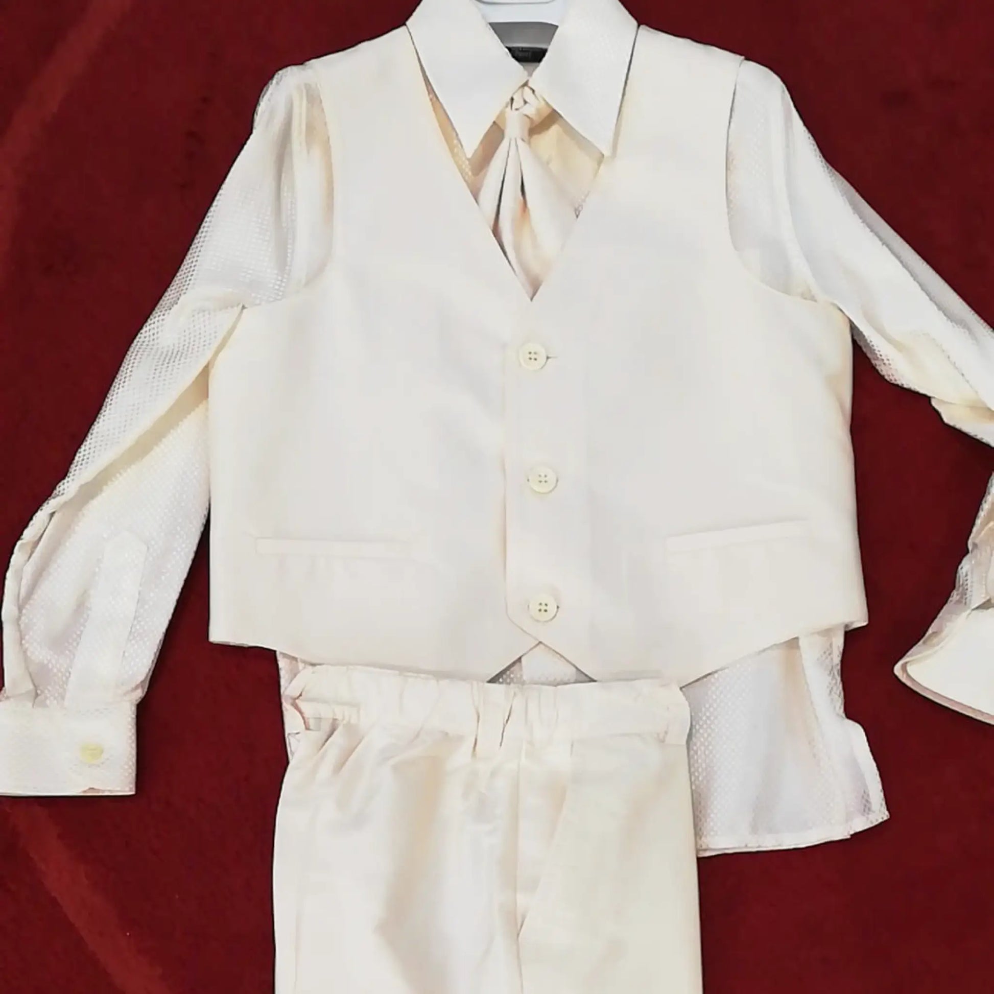 Completo in seta gilet, bermuda, camicia e cravatta per cerimonia bambino 6 anni