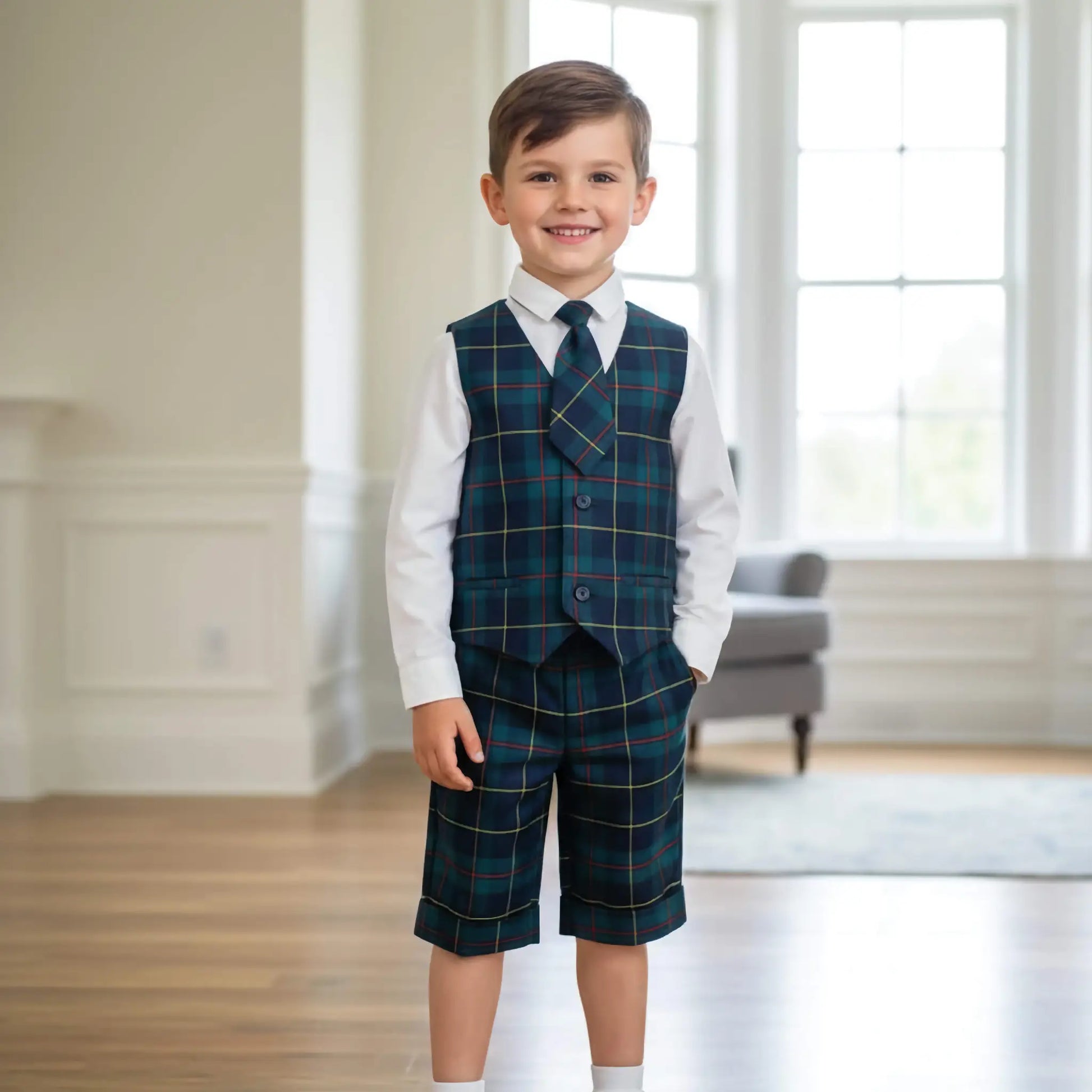 Completo in tartan lana 100% bambino in outlet