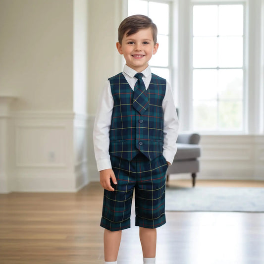 Completo in tartan lana 100% bambino in outlet