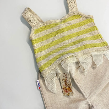 Completo bambina 9-12 mesi con top a righe e pantalone in lino – Offerta Outlet