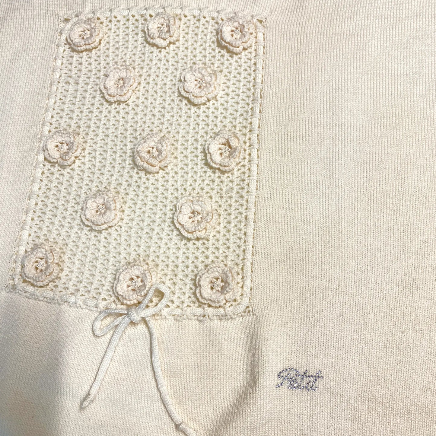 Copertina Culla Neonata 100% Lana Beige con Fiori a Rilievo