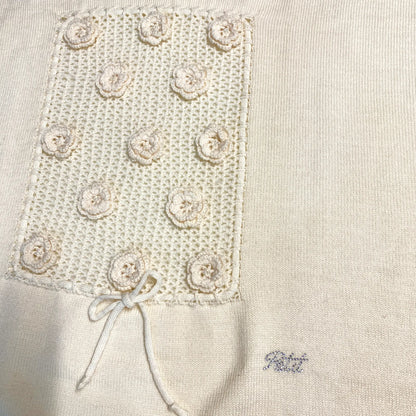 Copertina Culla Neonata 100% Lana Beige con Fiori a Rilievo