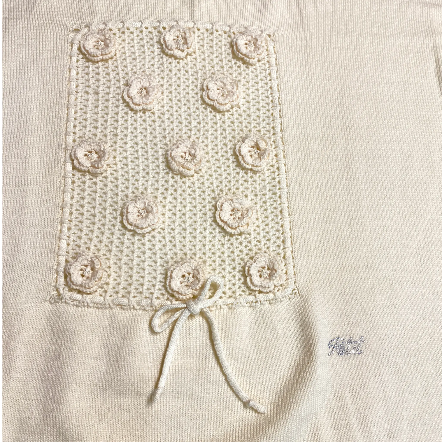 Copertina Culla Neonata 100% Lana Beige con Fiori a Rilievo