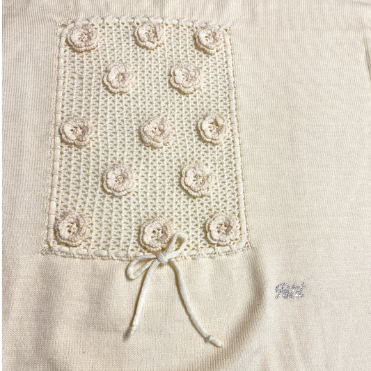 Copertina Culla Neonata 100% Lana Beige con Fiori a Rilievo