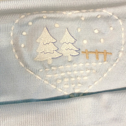 Copertina in lana 100% azzurro cielo o azzurro chiaro con disegno invernale