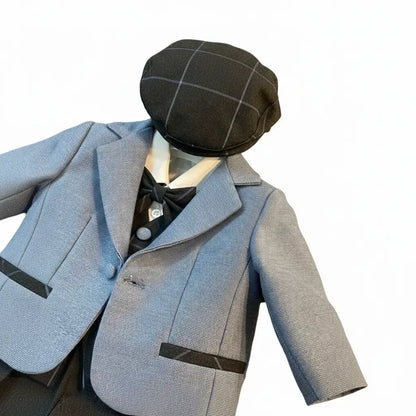 Coppola da cerimonia per neonato azzurro e grigio a quadri in sconto