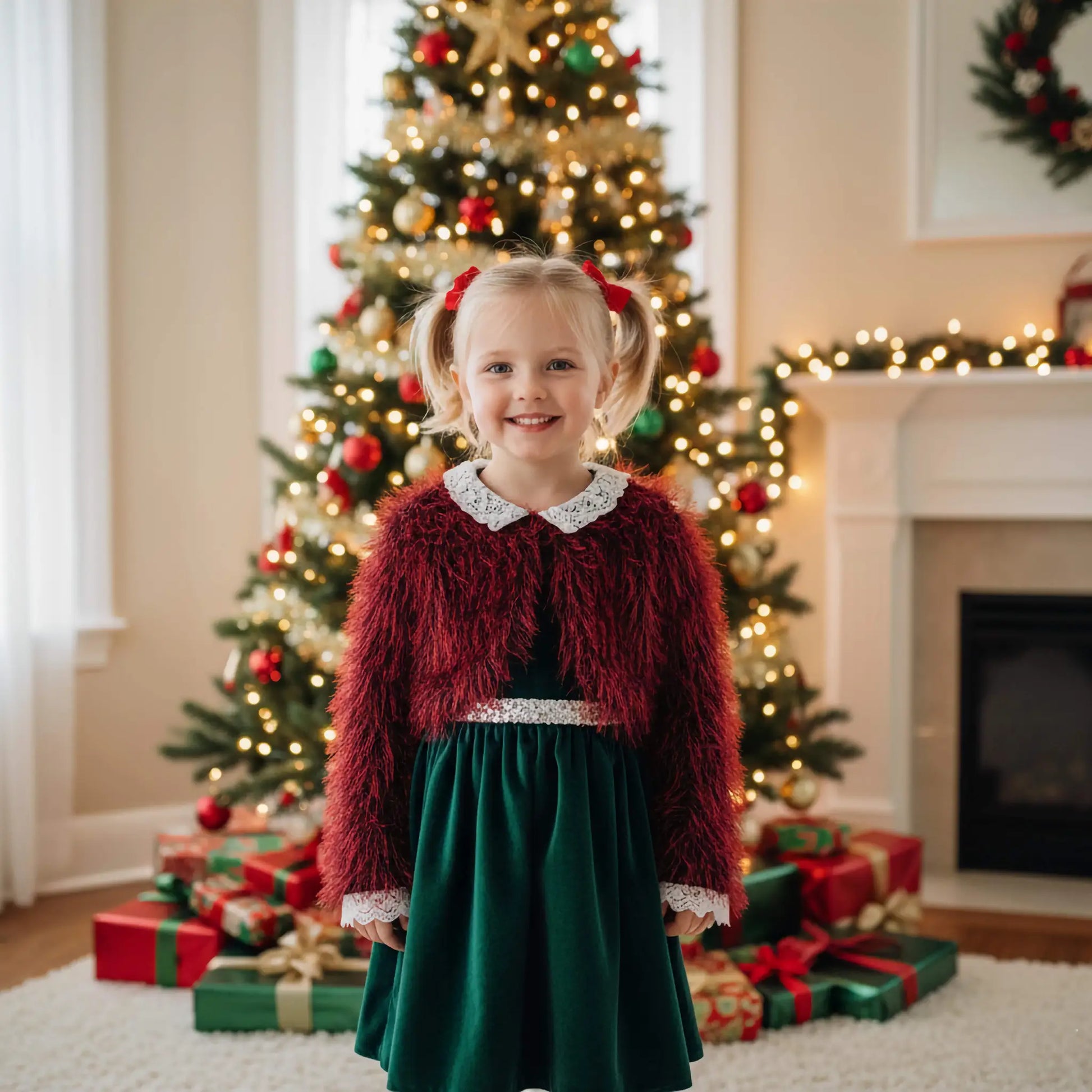 Coprispalle elegante rosso con frange per bambina in outlet