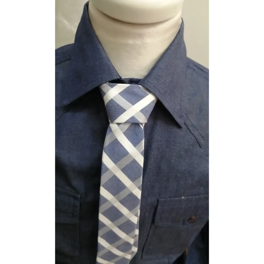 Cravatta bambino blu a quadri bianca in offerta