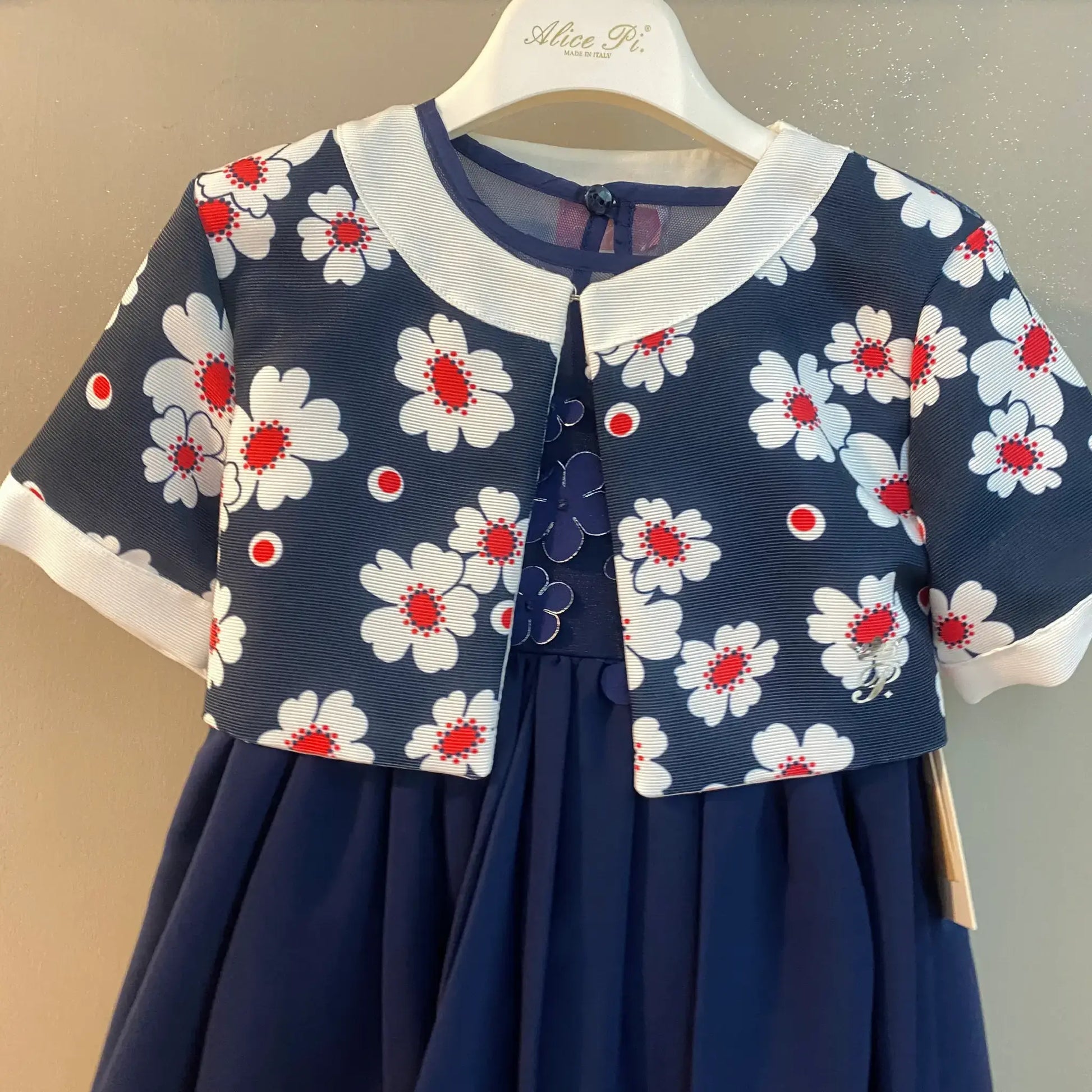 Giacchino da cerimonia blu con margherite per bambina in SCONTO