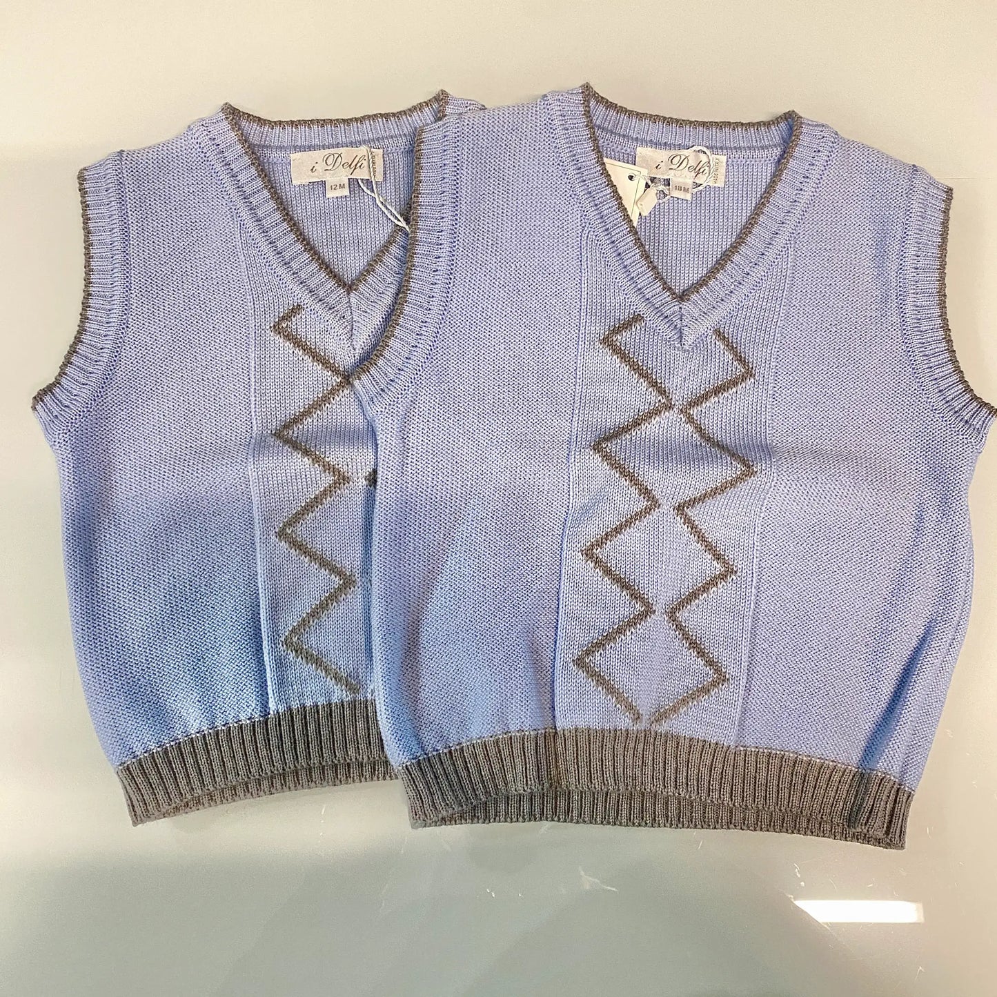 Gilet neonato invernale elegante azzurro cielo e grigio