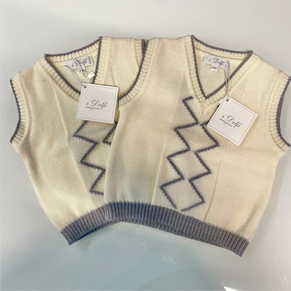 Gilet neonato invernale elegante panna e grigio