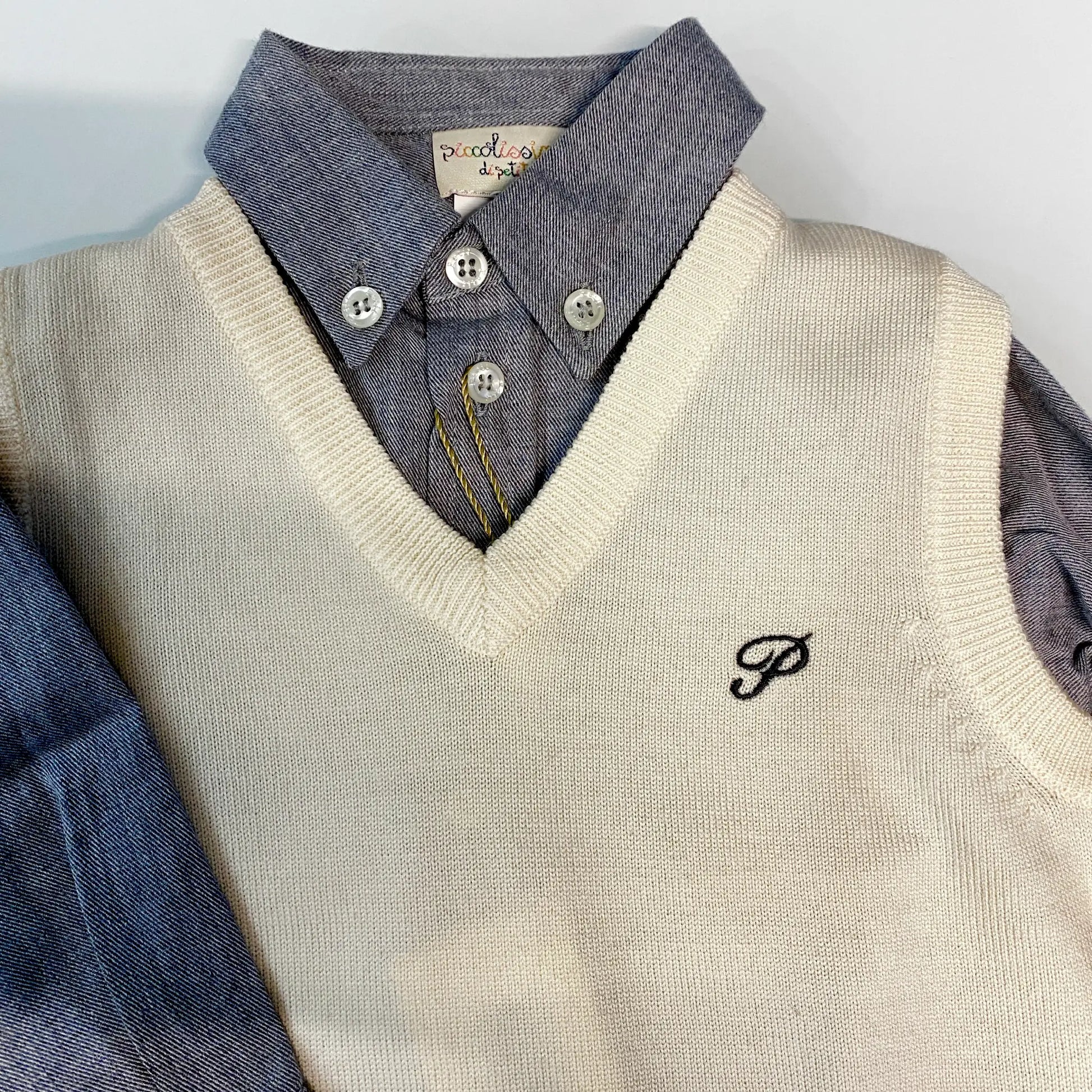 Gilet smanicato per neonato in lana e Cachemire color panna