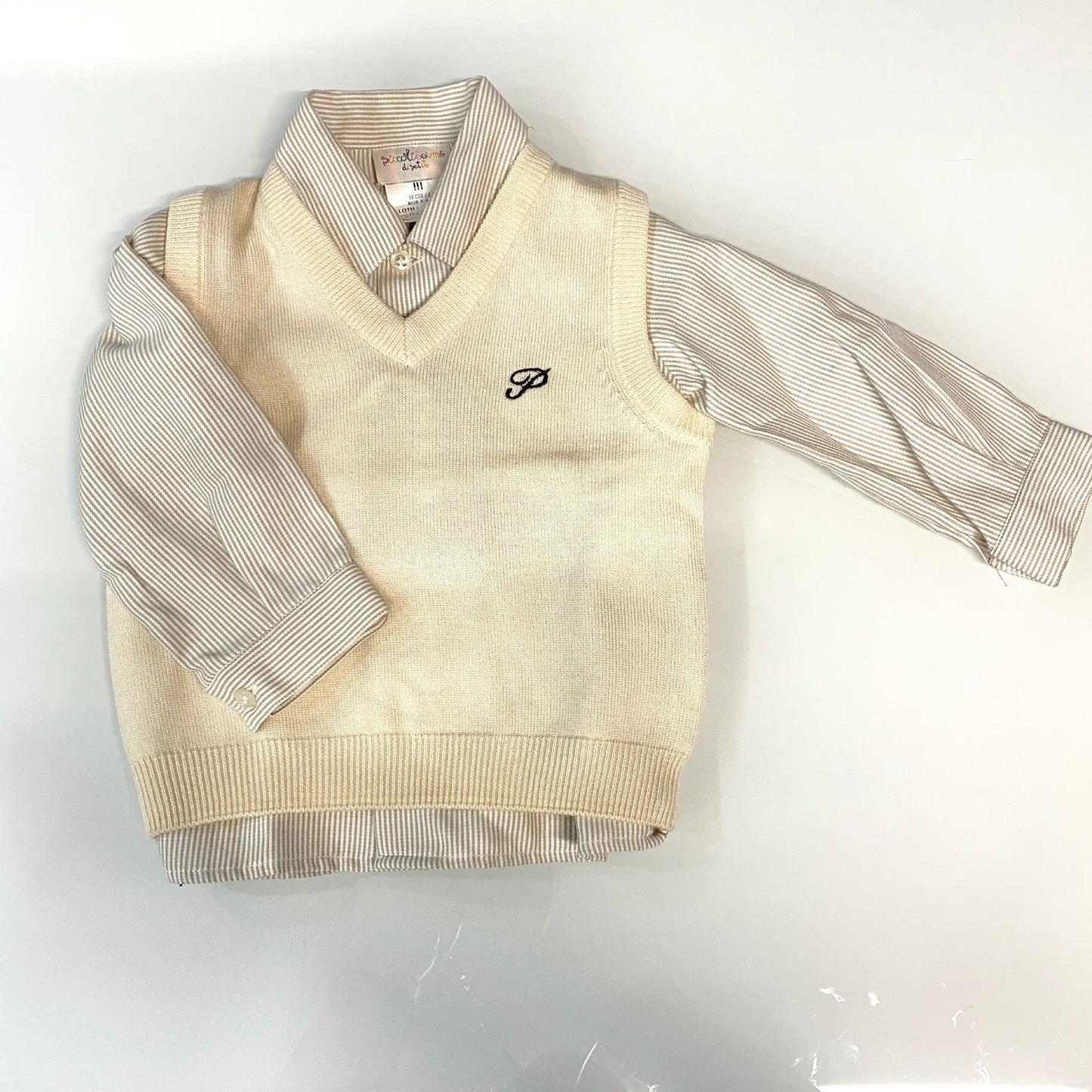 Gilet smanicato maschietto in lana e Cachemire color panna in sconto