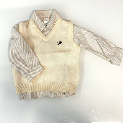 Gilet smanicato maschietto in lana e Cachemire color panna in sconto