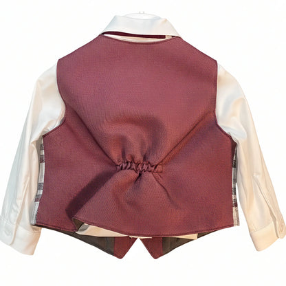 Completo Neonato Bianco e Bordeaux con Quadri per Cerimonie