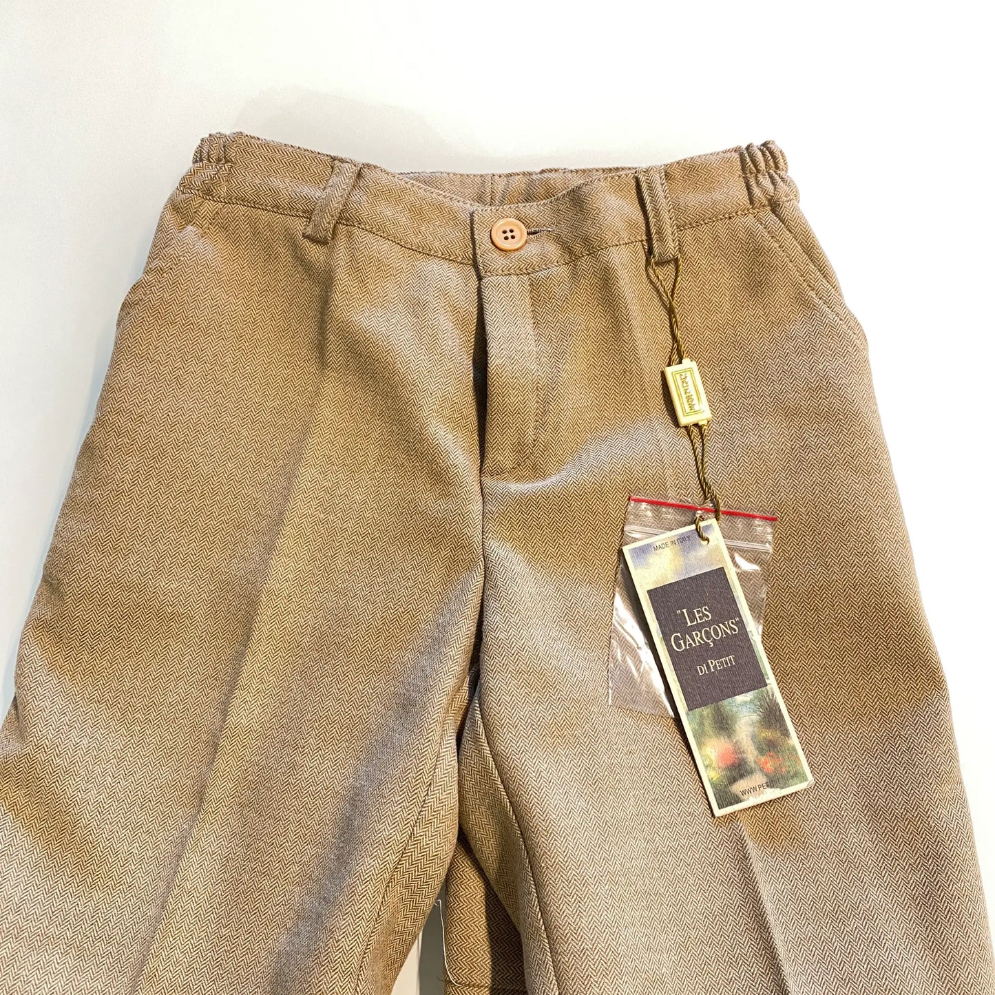 Pantalone elegante per bambino con lavorazione a spina di pesce nocciola e marrone