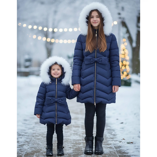 Piumino elegante blu per bambina e ragazza in outlet