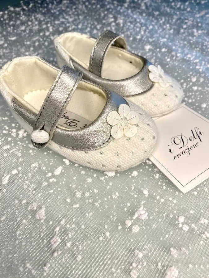 Scarpe da battesimo bianche e argento