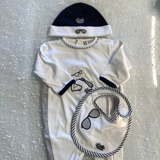 Set neonato 3 pezzi: pagliaccetto, cappellino, bavetta. Idea regalo