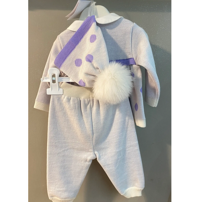 Vestina + leggins + cappellino in maglia a pois in offerta outlet