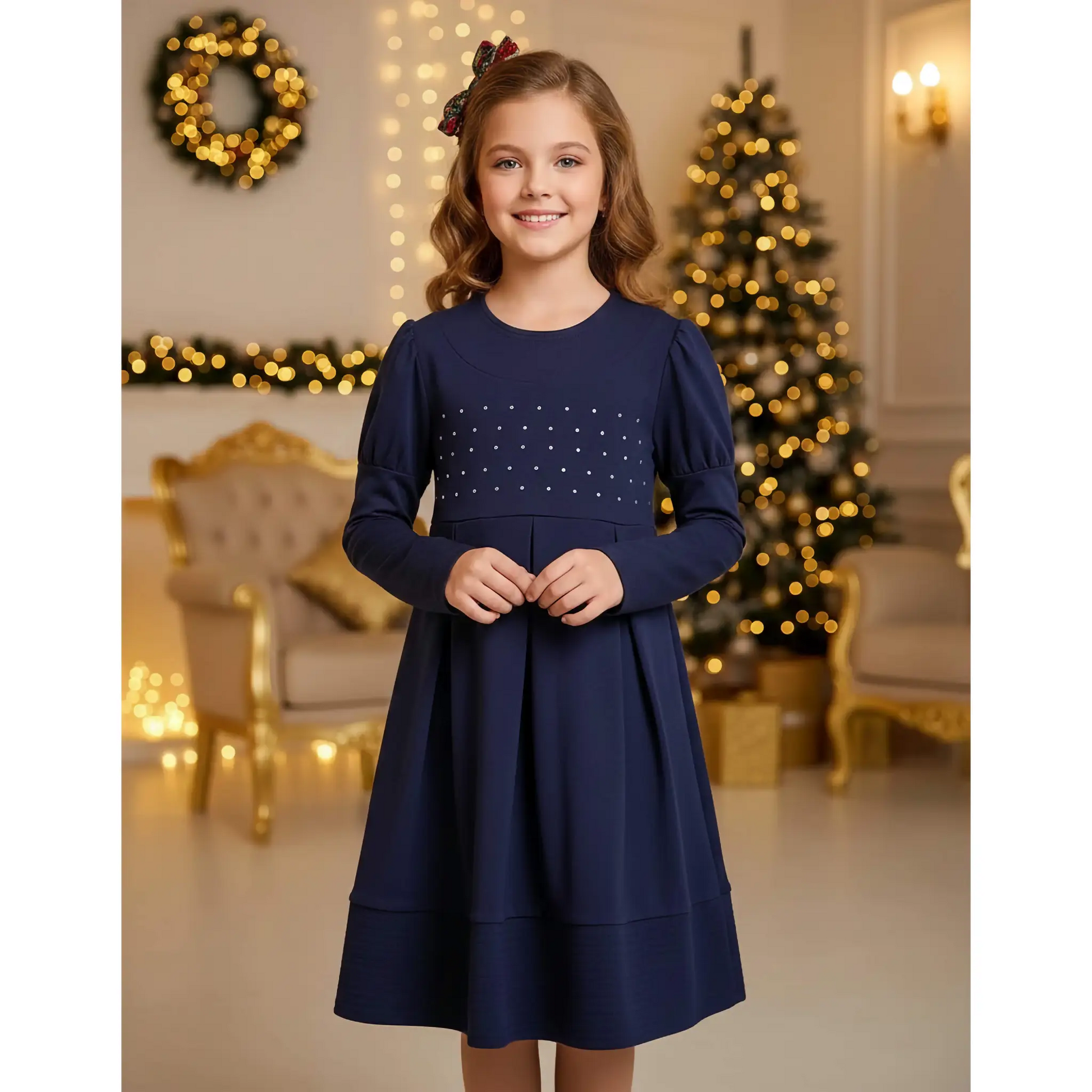 Vestito per bambina blu per feste invernali in offerta outlet