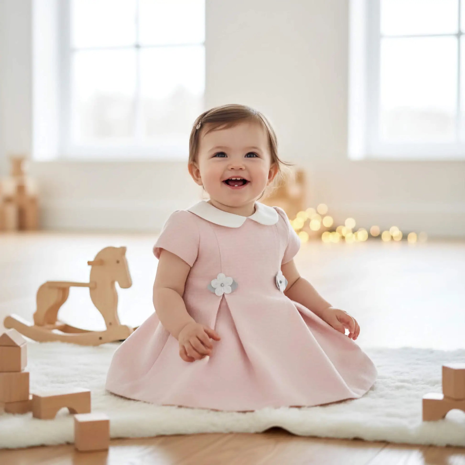 Vestito da cerimonia rosa per neonata in outlet