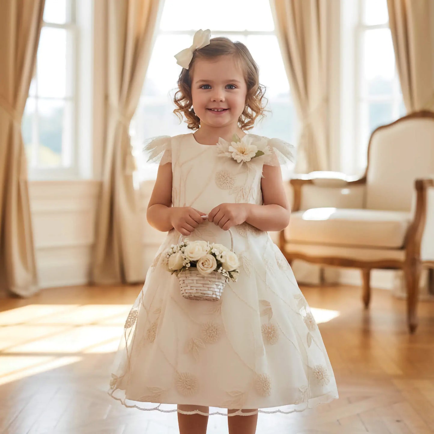 Vestito da Cerimonia in seta ricamata per bambina in outlet