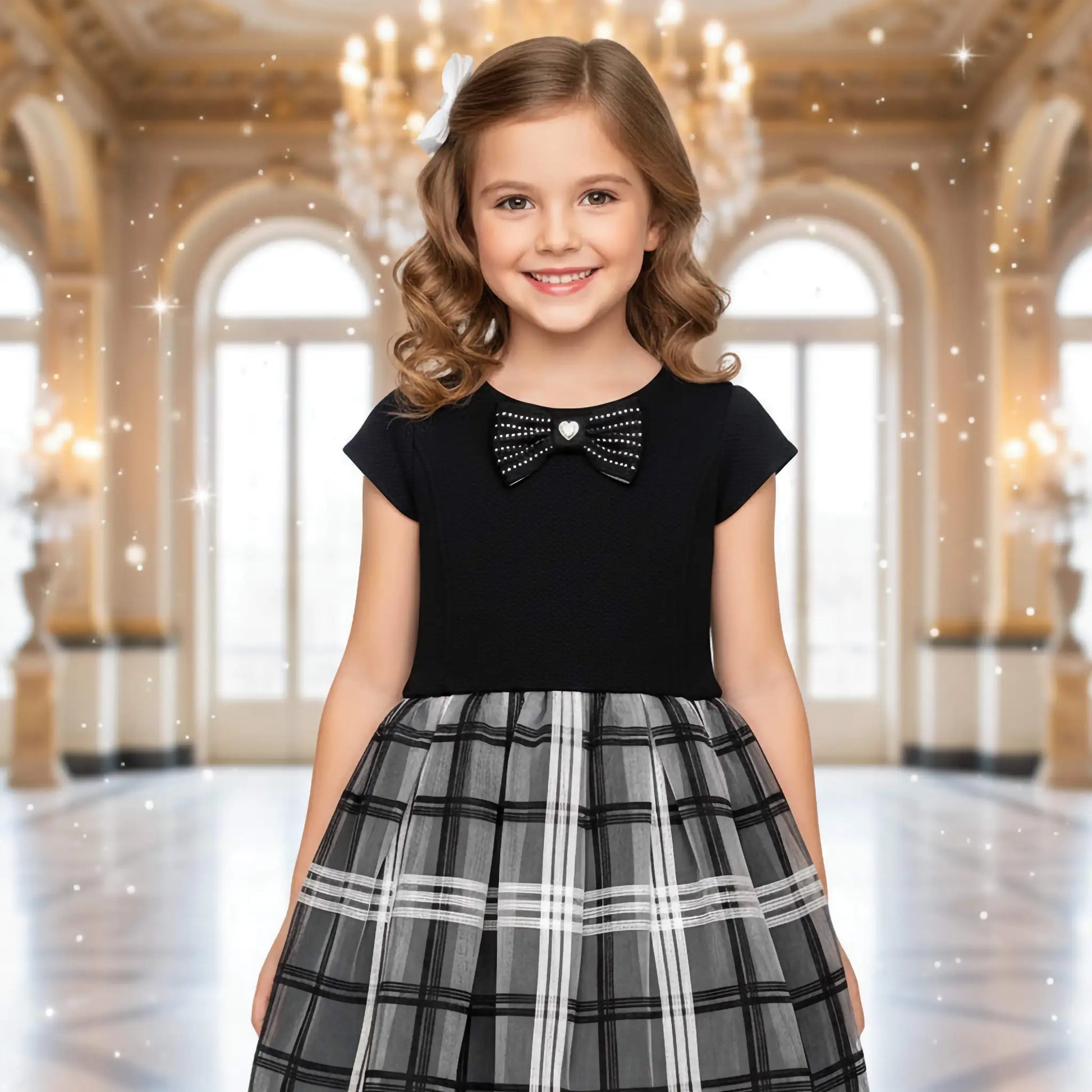 Vestito elegante bianco e nero per bambina in outlet