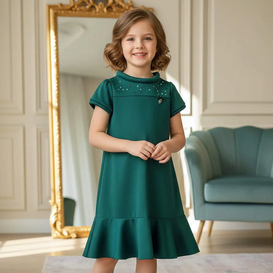 Vestito elegante verde autunno inverno per bambina in outlet